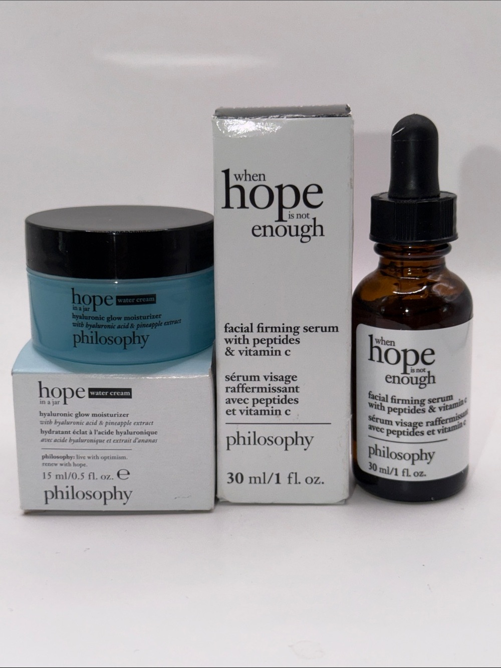 Philosophy WHEN HOPE IS NOT ENOUGH SERUM+HOPE IN A JAR WATER CREAM Bundle NIB’s!